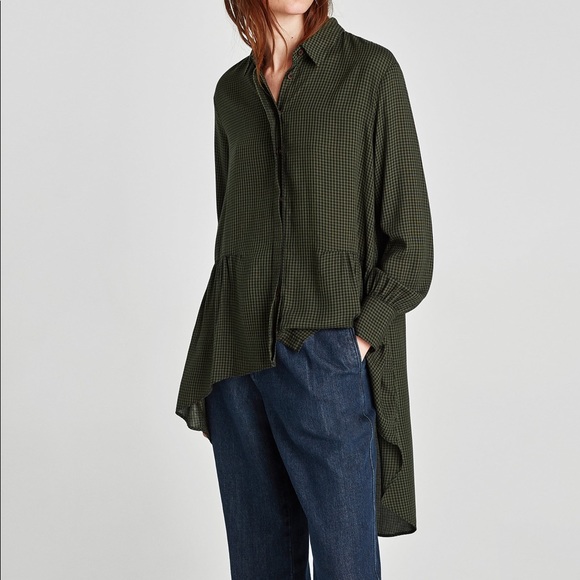 Zara Tops - ZARA - Trafaluc Hi-Lo Checked Shirt - Medium